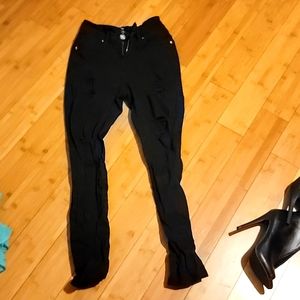 High waisted distressed skinny jeans